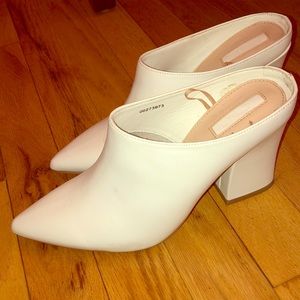 White Block Heel Mules
